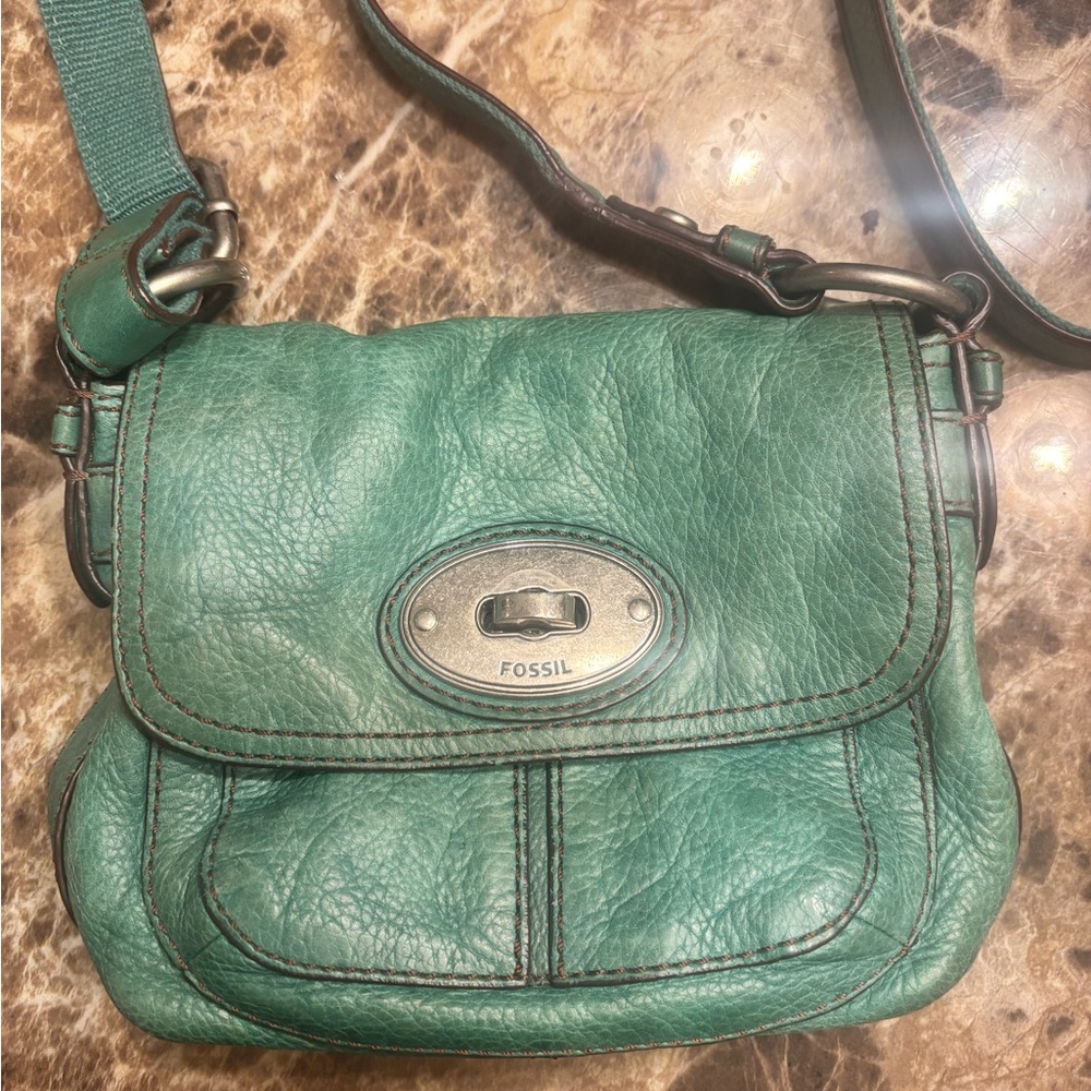 Fossil Green Leather Crossbody Bag